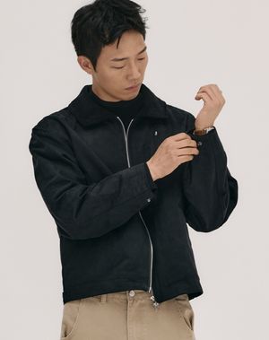 코듀로이 카라 스웨이드 집업 자켓 _ 블랙