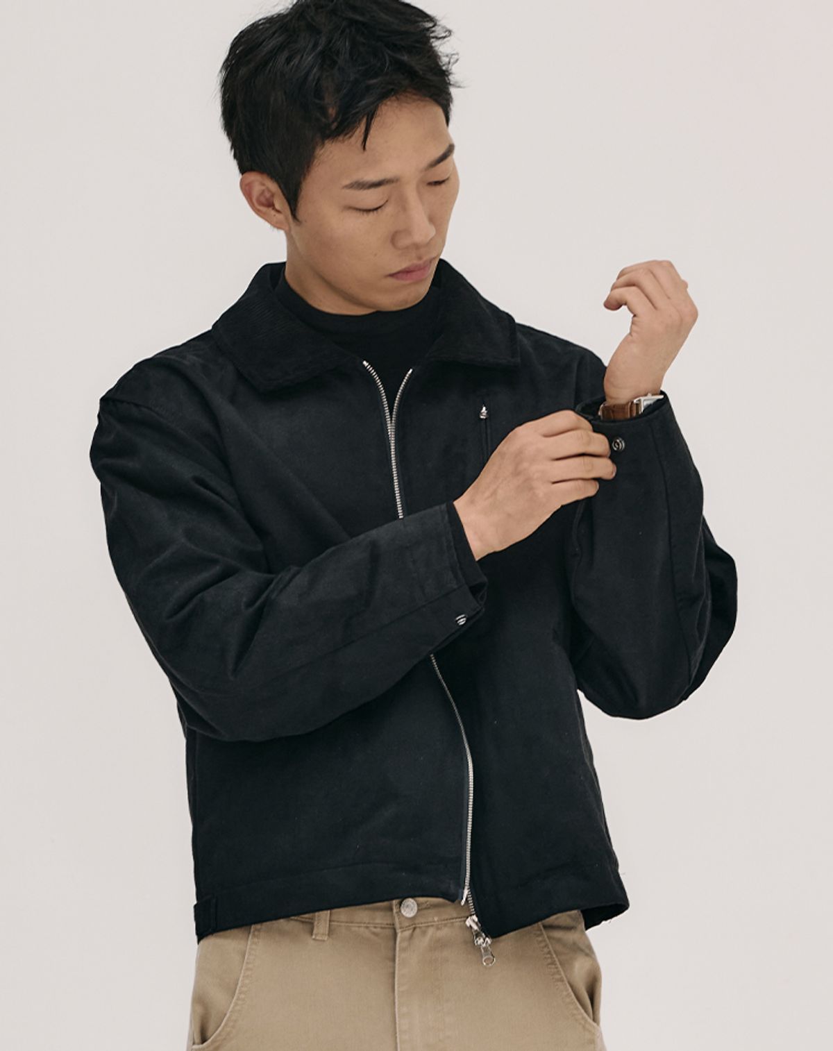 무건(MUGON) 코듀로이 카라 스웨이드 집업 자켓 _ 블랙