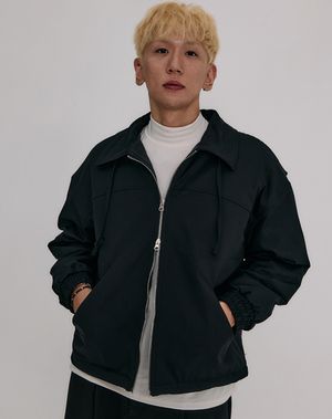 투웨이 하이넥 스트랩 집업 자켓 _ 블랙