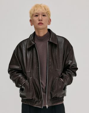 모노크래프트 레더 집업 재킷 _ 브라운