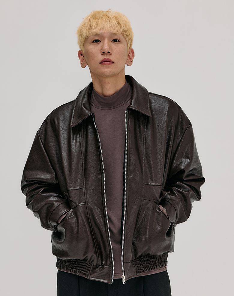 모노크래프트 레더 집업 재킷 _ 브라운