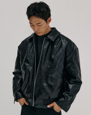 모노크래프트 레더 집업 재킷 _ 블랙