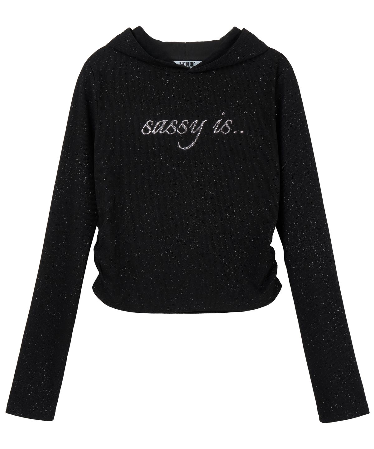 유얼쎄시(YOUR SASSY) Twinkle Slit Sleeve Hoodie Tee (BLACK)