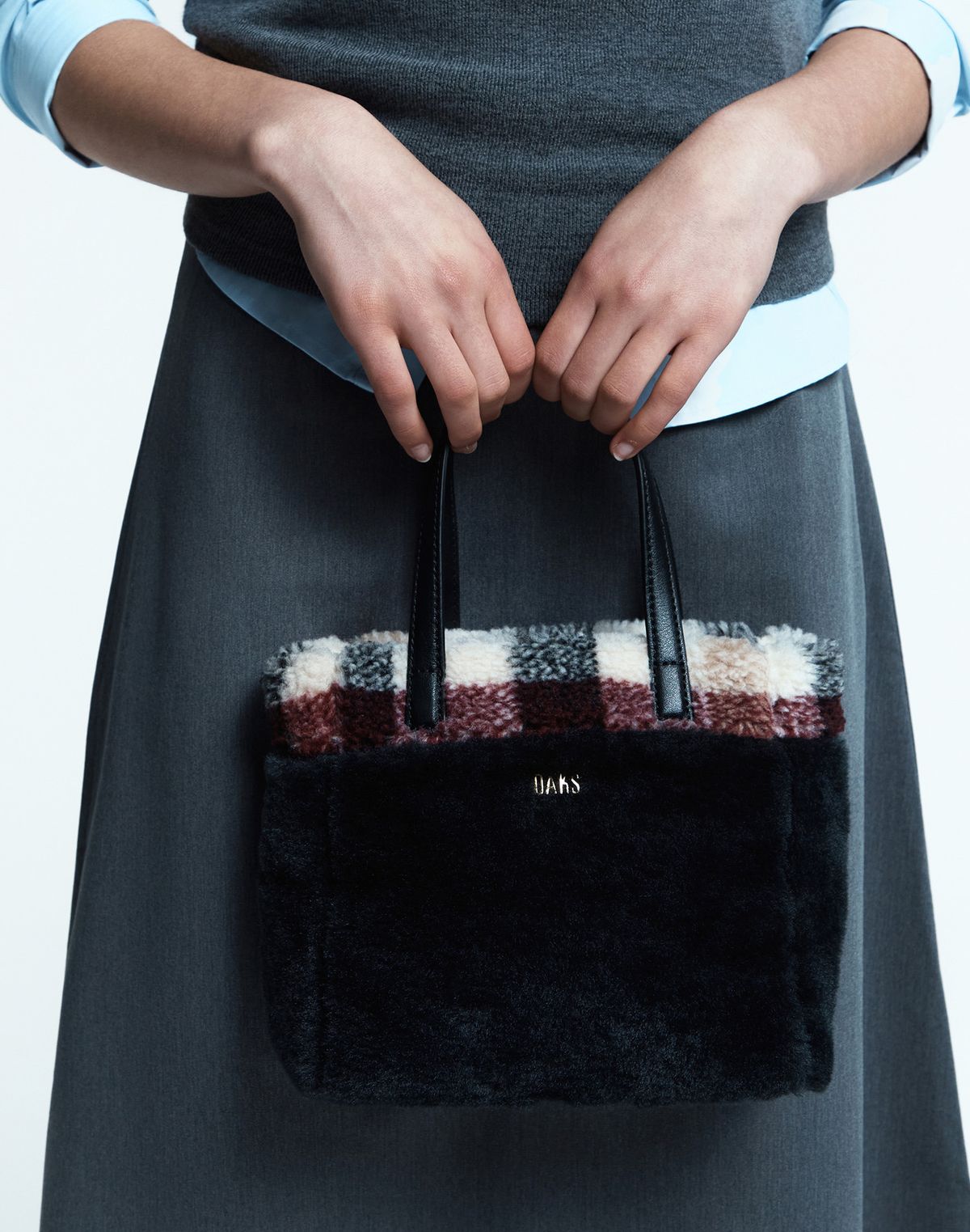 닥스 여성 액세서리(DAKS WOMENS ACCESSORIES) 블랙 에코퍼 체크 콤비 토트백 S DCBA5F984BK