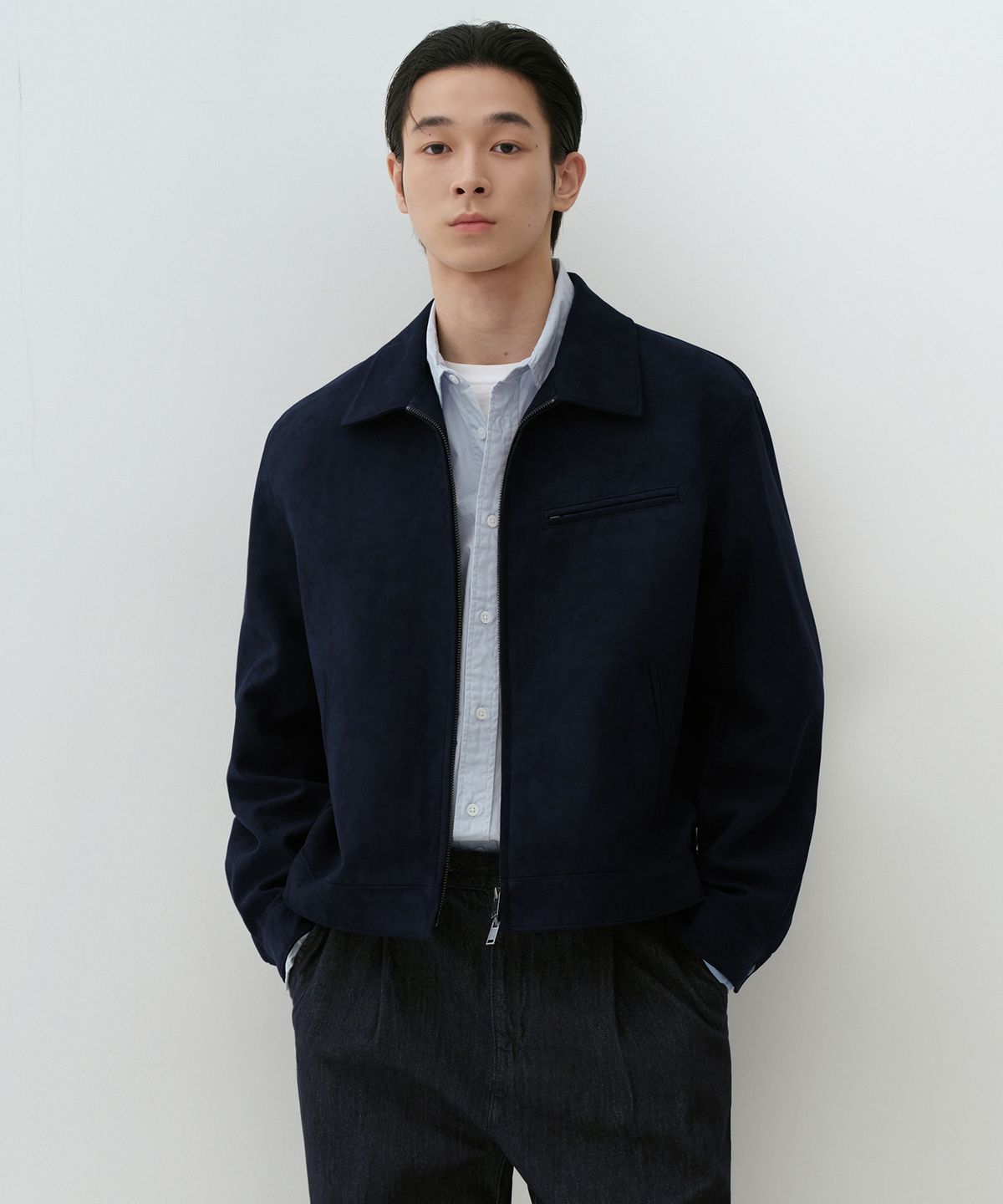 무신사 스탠다드(MUSINSA STANDARD) 신세틱 스웨이드 워크 재킷 [다크 네이비]
