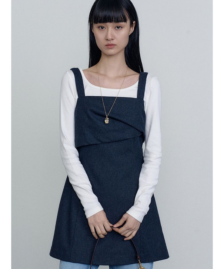 울 스퀘어 미니 드레스 네이비 MBEFOP003NV