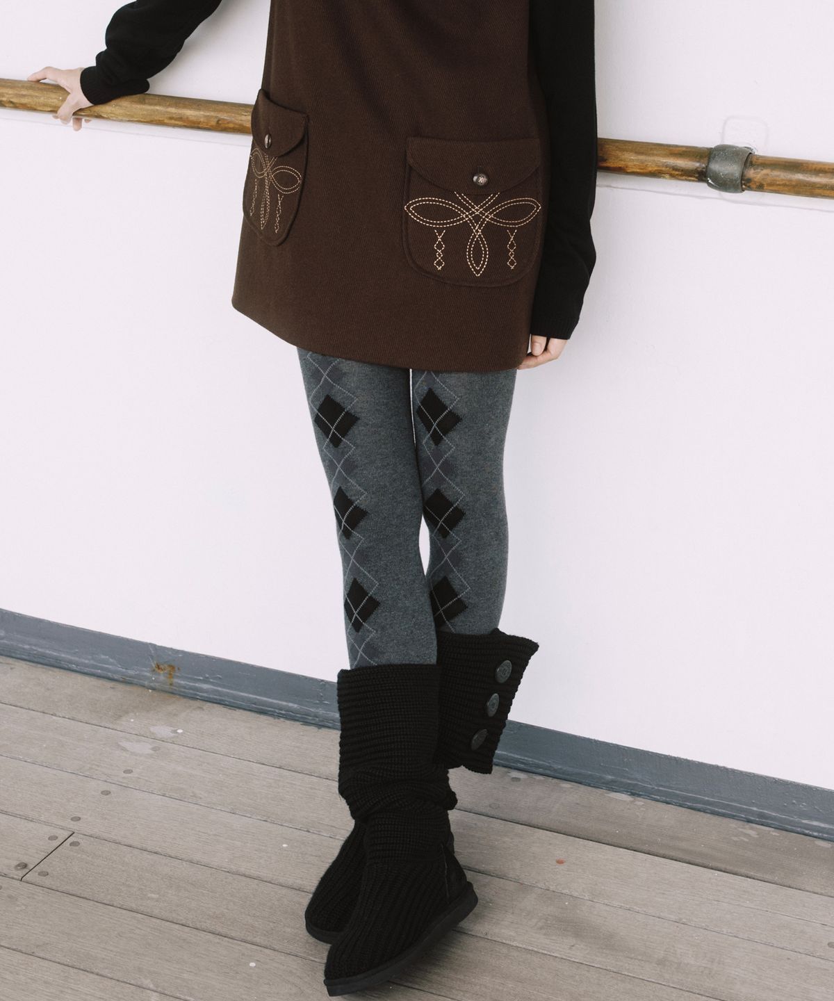 오헤시오(OHESHIO) ARGYLE PATTERN TIGHTS, GRAY