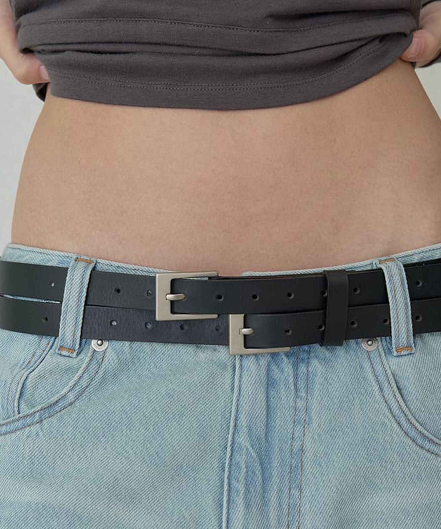 MUSINSA公式 | ORDES ダブルバックルレザーベルト - ブラック