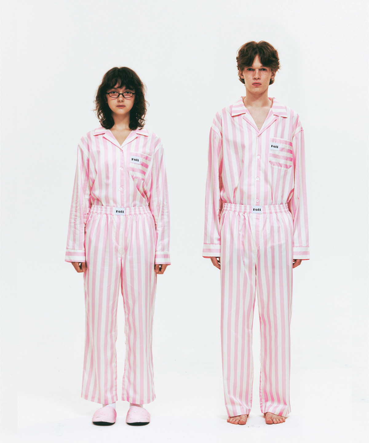 폴리(FOLI) (Unisex) 페일 핑크 긴팔/긴바지 파자마 세트