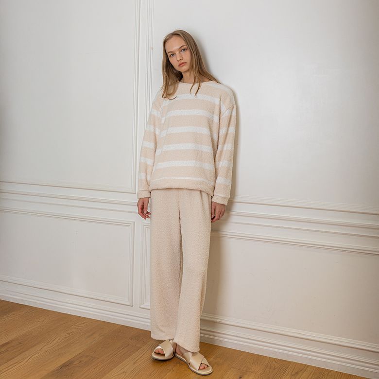 MJ_Plush stripes two piece pajamas_IVORY