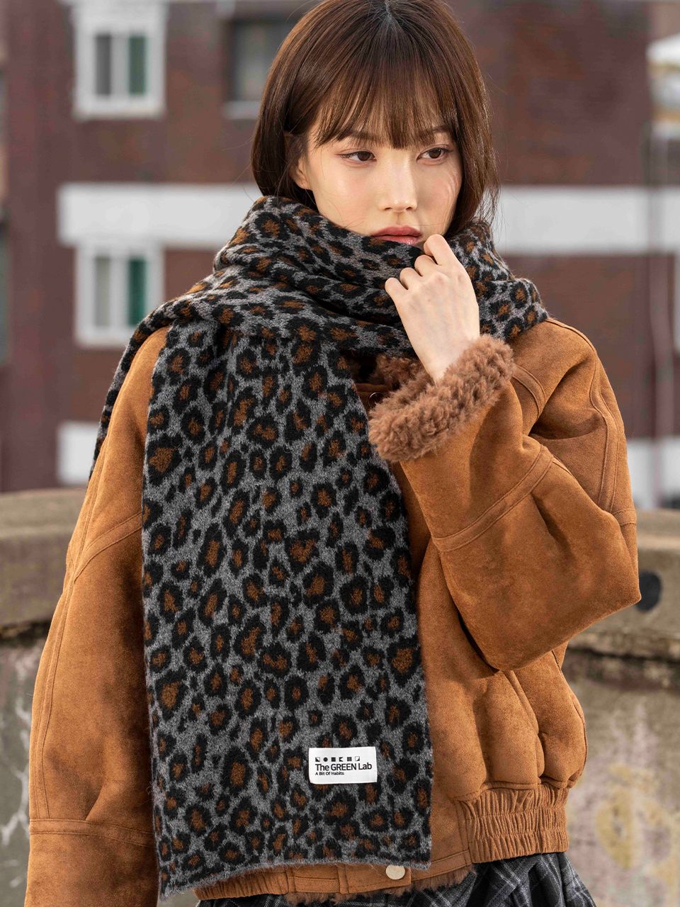 MUSINSA公式 | THE GREEN LAB レオパードマフラー [チャコールメランジ]
