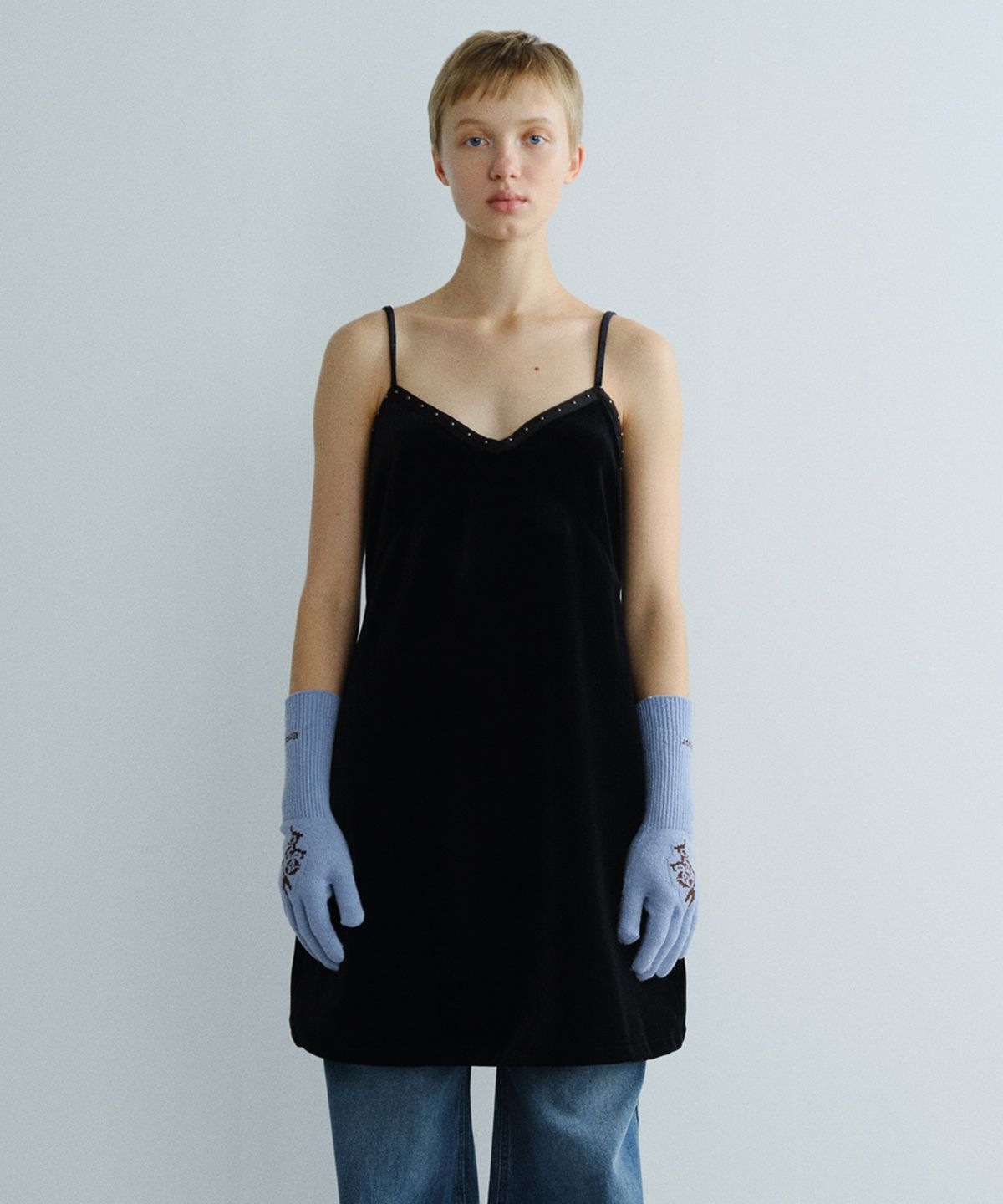 엔오르(EN OR) VELVET STUD MINI DRESS - BLACK