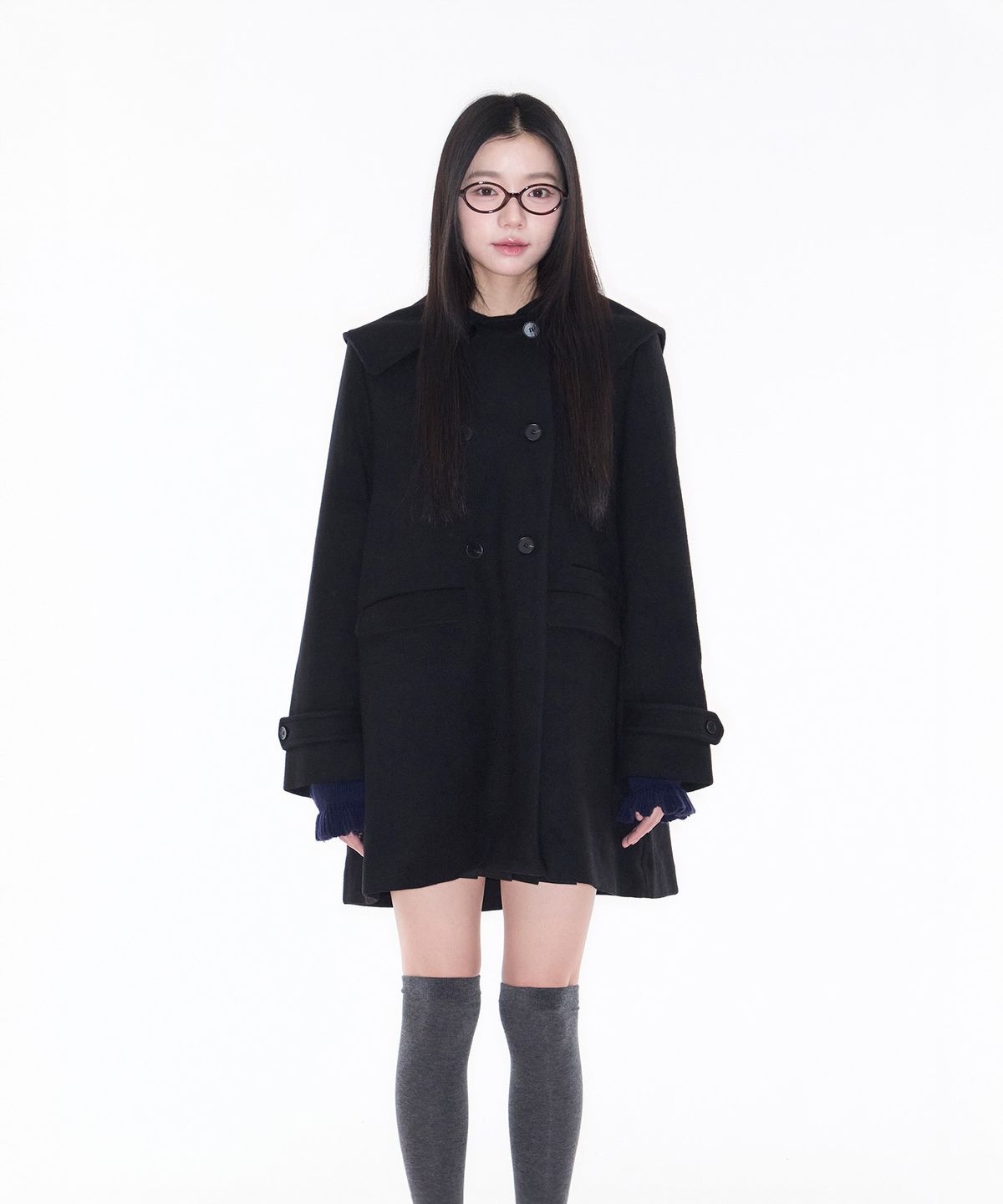 알키알카(ALKI ALKA) Sailor Half Coat (Black)