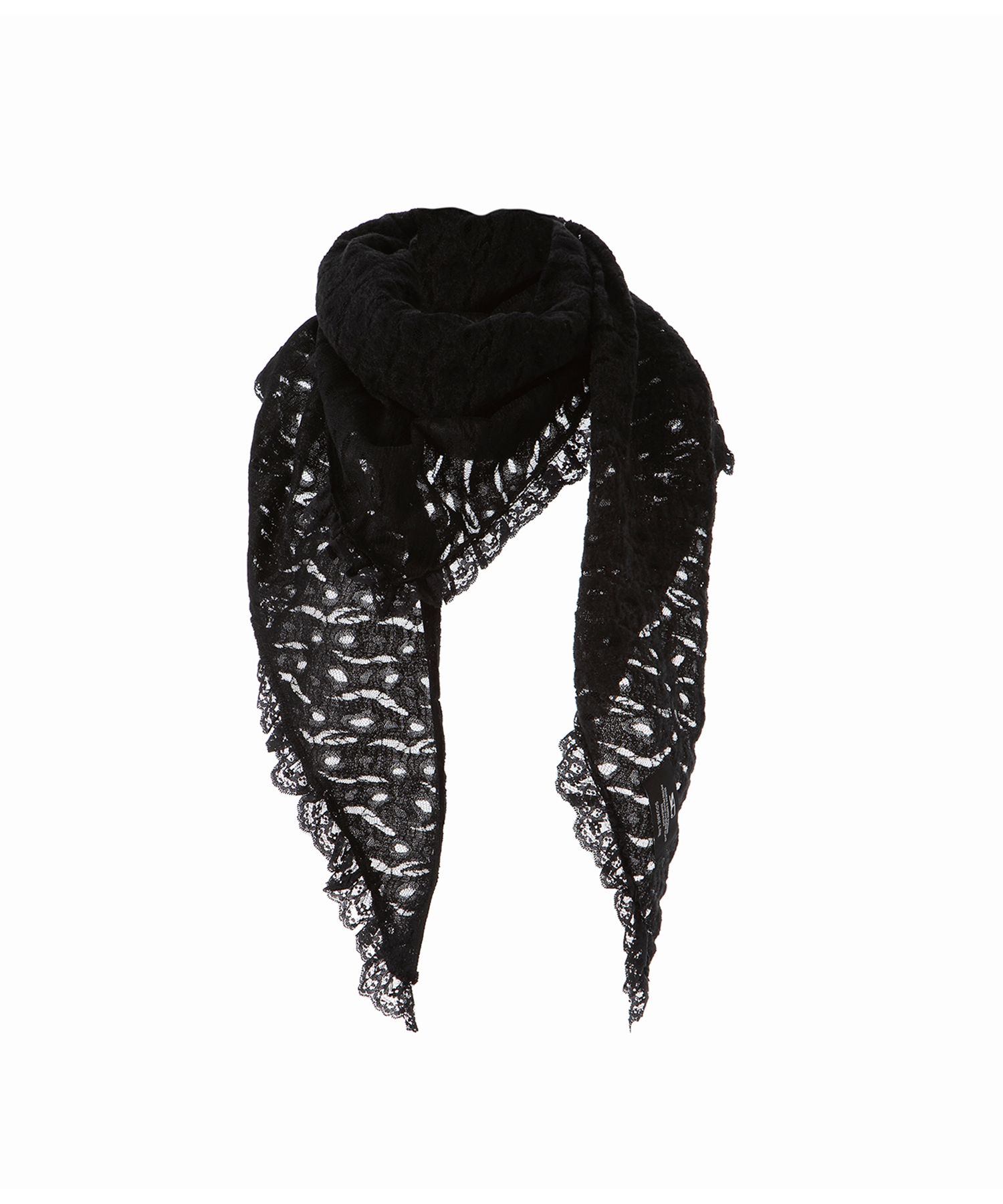 MUSINSA公式 | SQUARELINE Lace Fleece Shawl Muffler_ Black