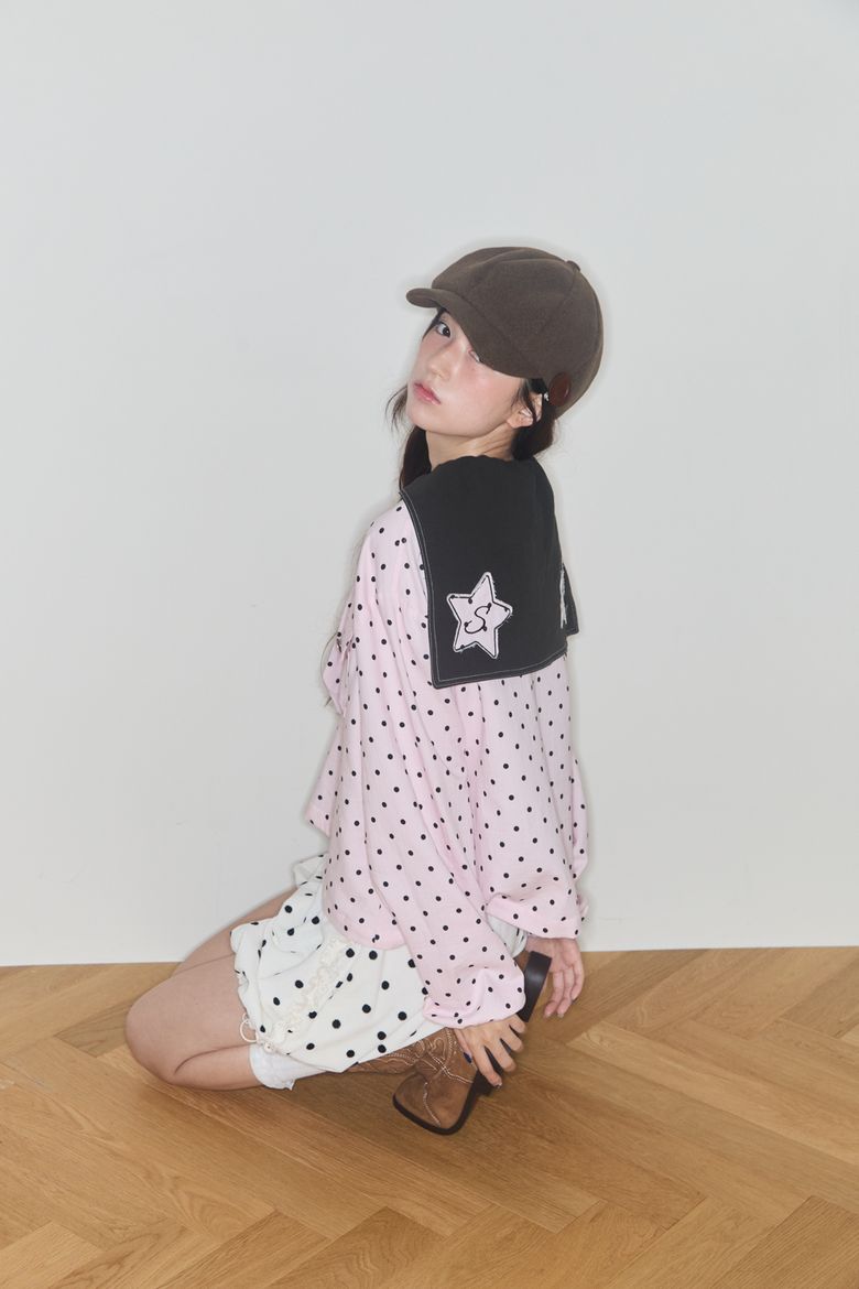 폴카 스타 패치 세일러 블라우스 (핑크)