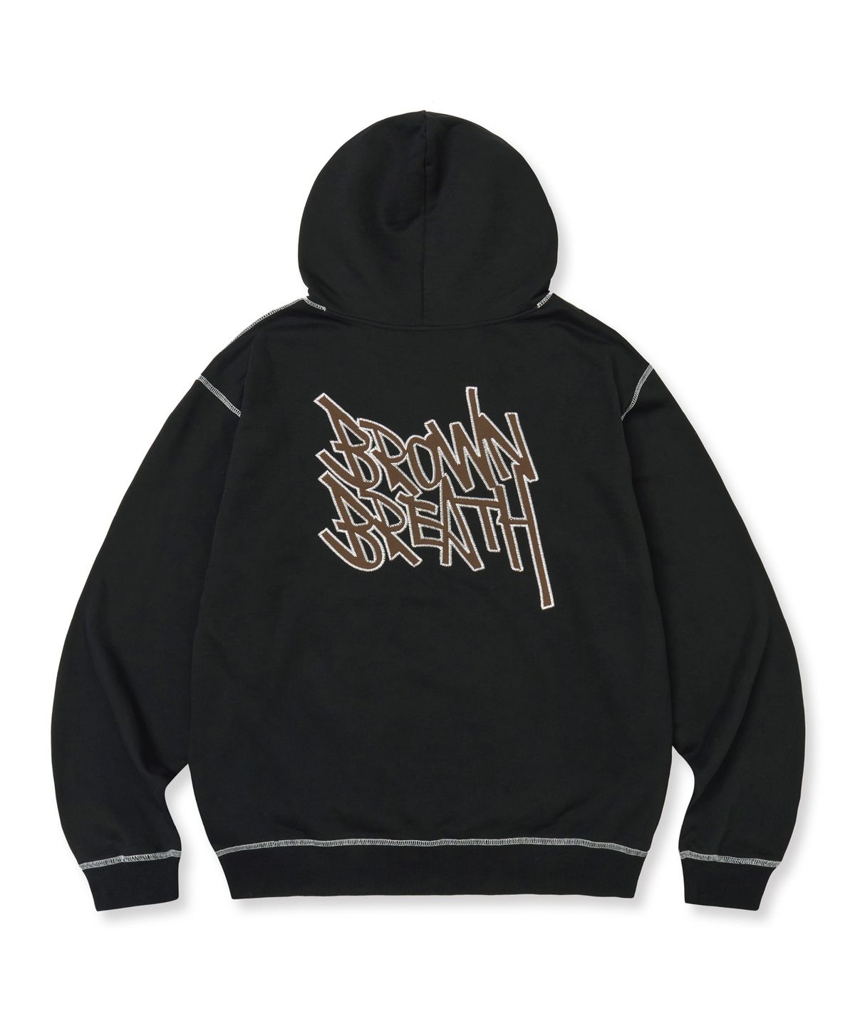 브라운브레스(BROWNBREATH) TAG APPLIQUE HOODIE - BLACK