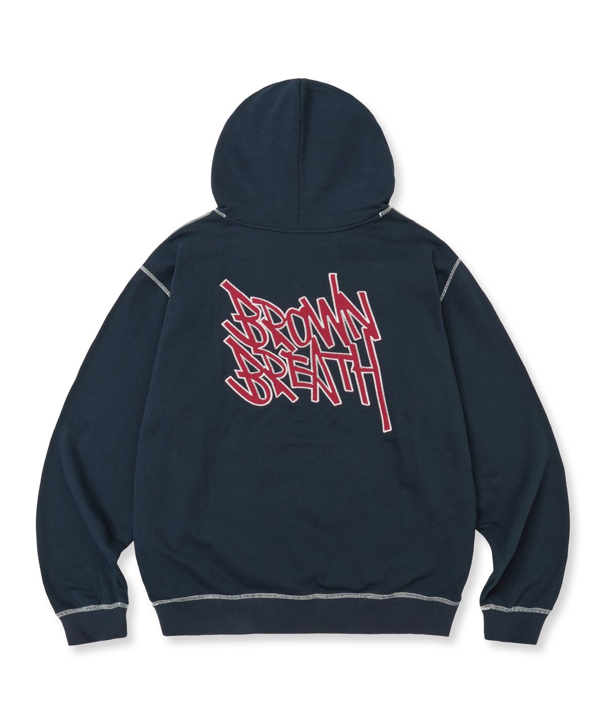 브라운브레스(BROWNBREATH) TAG APPLIQUE HOODIE - NAVY