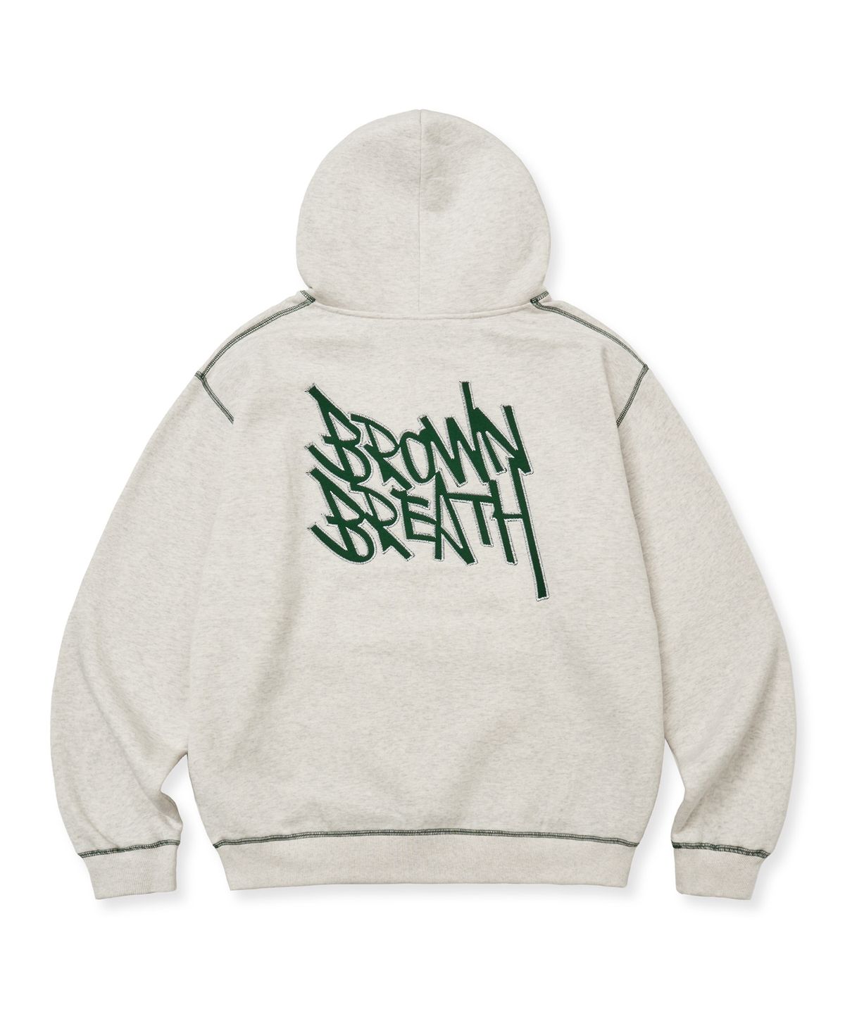 브라운브레스(BROWNBREATH) TAG APPLIQUE HOODIE - OATMEAL