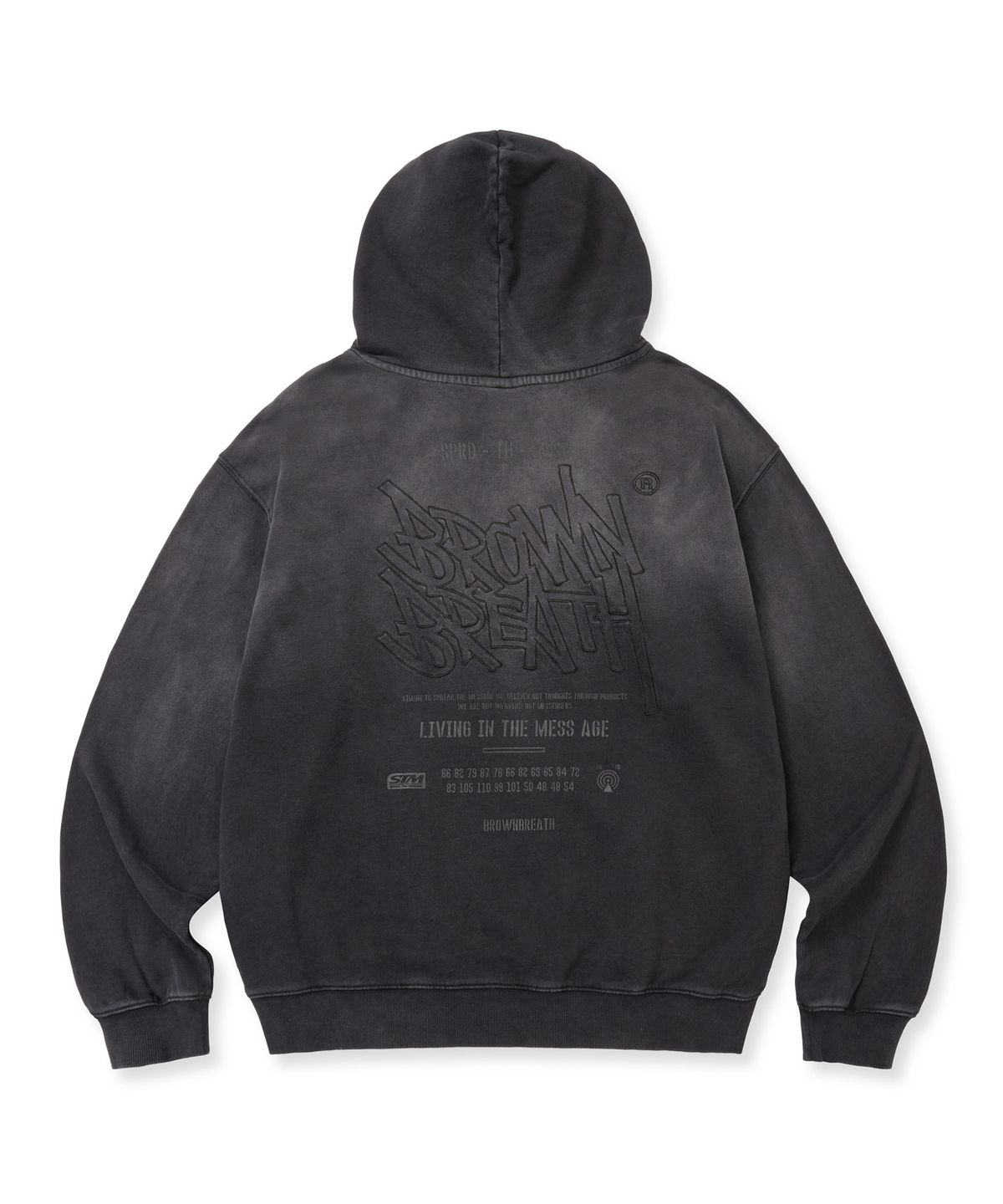 브라운브레스(BROWNBREATH) TAG GRADATION WASHED HOODIE - BLACK