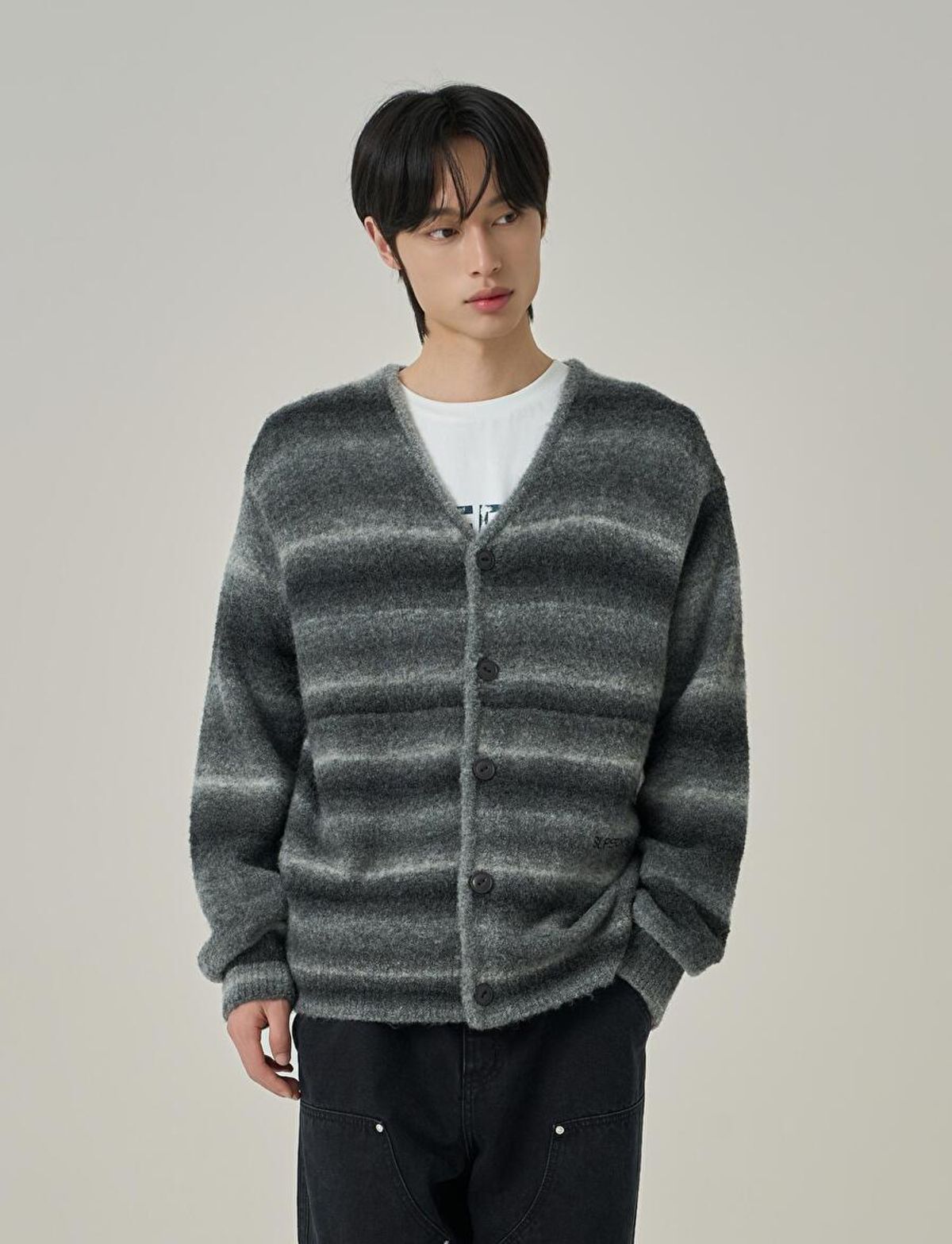 슈퍼드라이(SUPERDRY) 스트라이프 니트 가디건 블랙