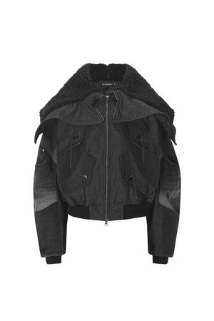 엑소-쉘 후드 데님 자켓 블랙