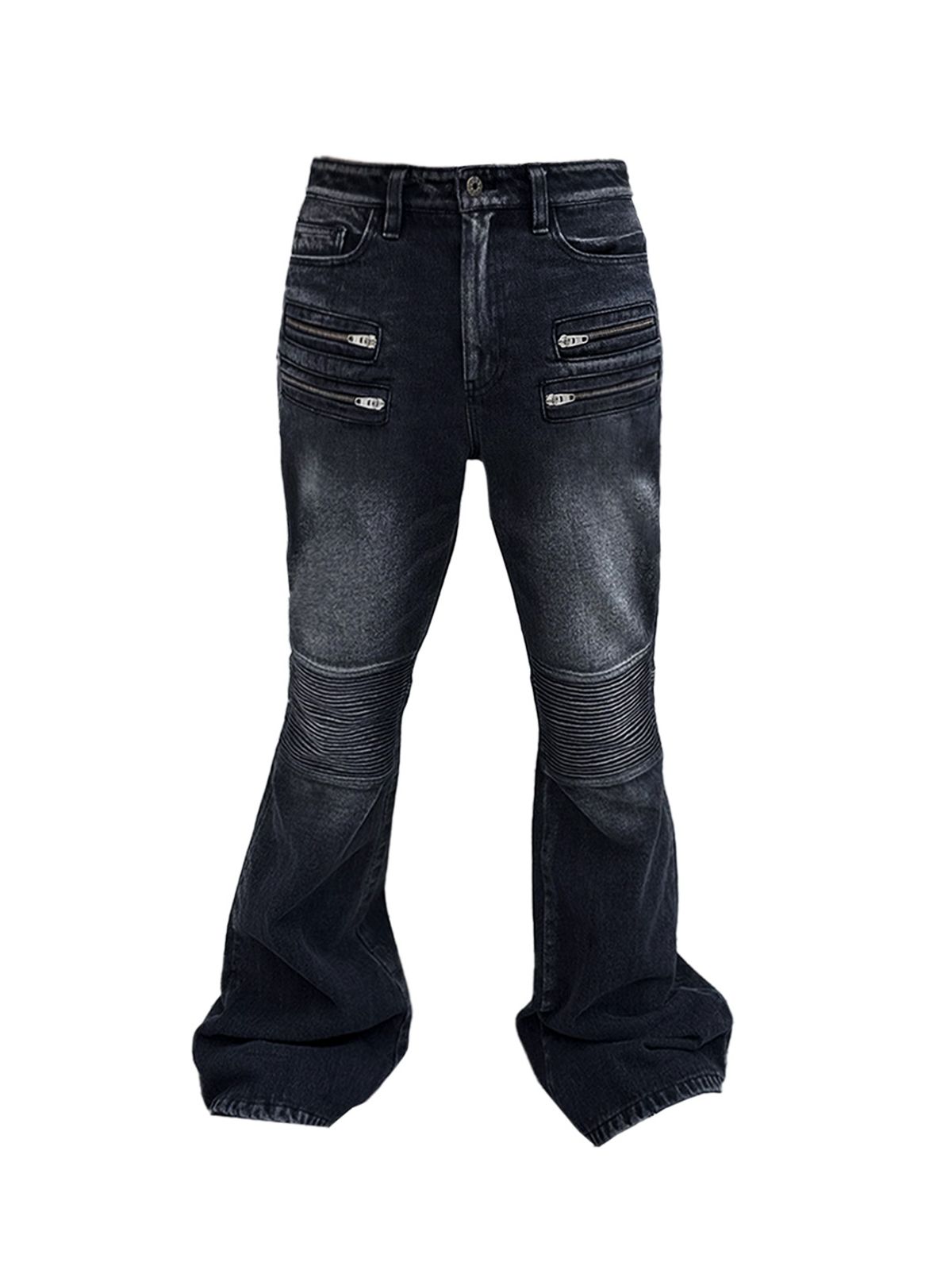 엔엔피스(NNPCS) Washed Biker Flared Jeans
