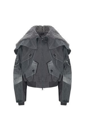 엑소-쉘 후드 데님 자켓 그레이