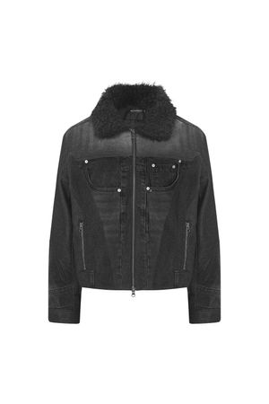 퍼 트리밍 데님 자켓 블랙