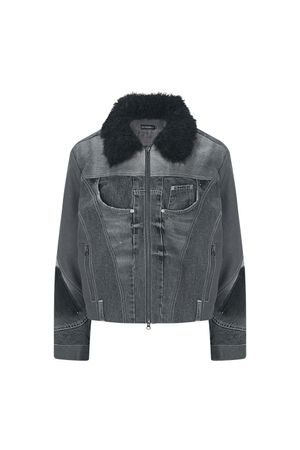 퍼 트리밍 데님 자켓 그레이