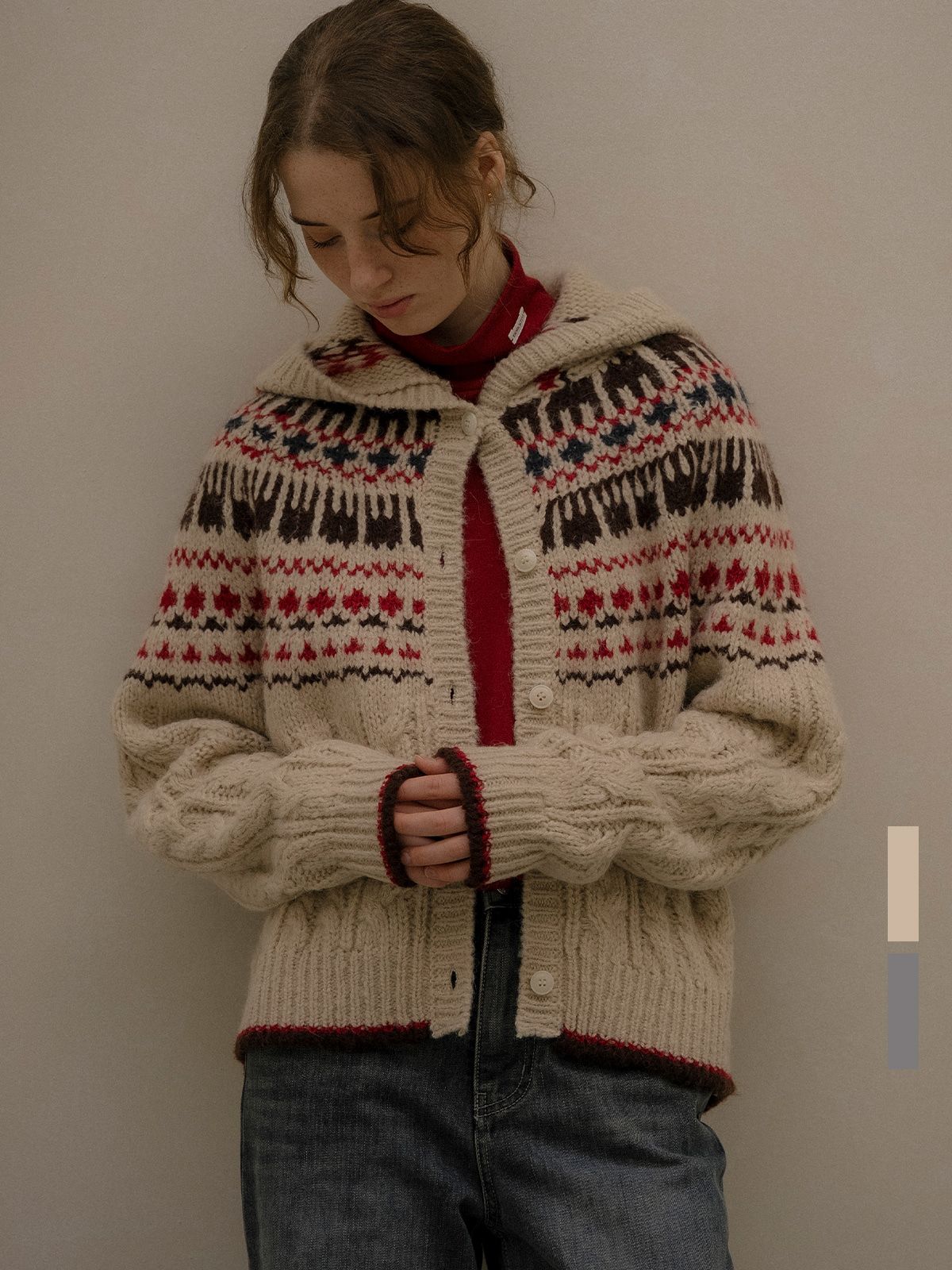 노운베러(KNOWNBETTER) Cable jacquard hoodie cardigan [KNFW05CD02]_[2color]
