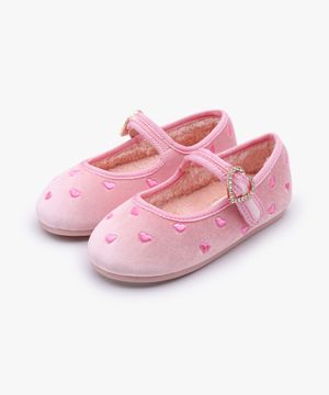 러브 하트 도트 스웨이드 여아 겨울 털 구두