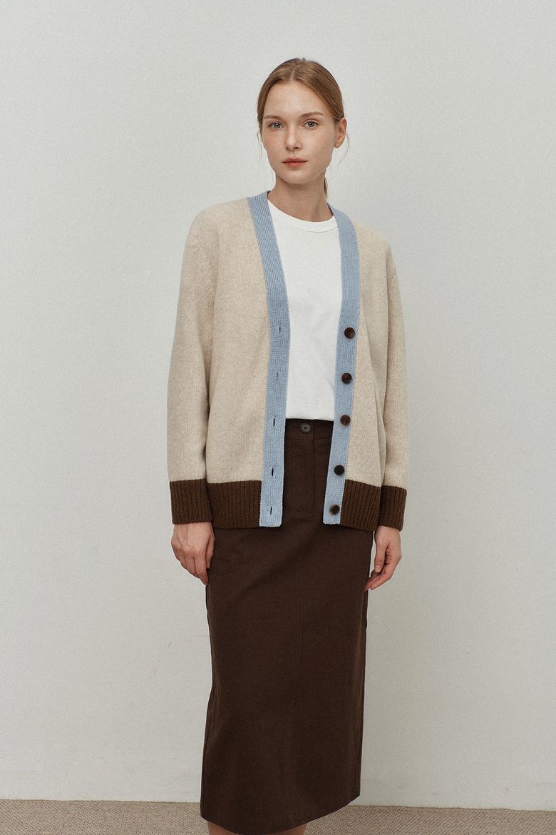 Cashemere color block cardigan_light beige