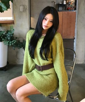 레인 루즈핏 니트 원피스(벨트set)