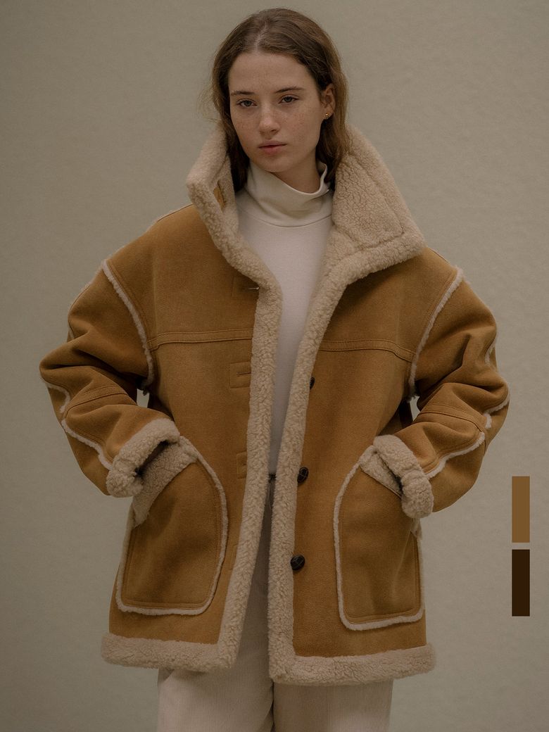 Suede patch-pocket shearling jacket [KNFW05JP02]_[2color]