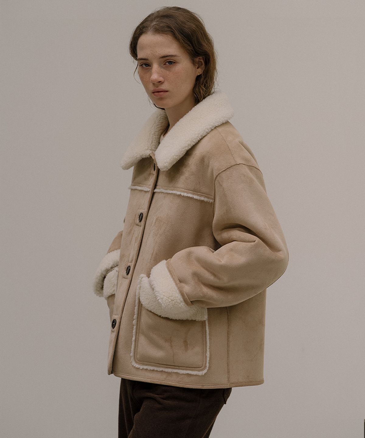 노운베러(KNOWNBETTER) Faux fur-collar shearling jacket [KNFW05JP01]_[2color]