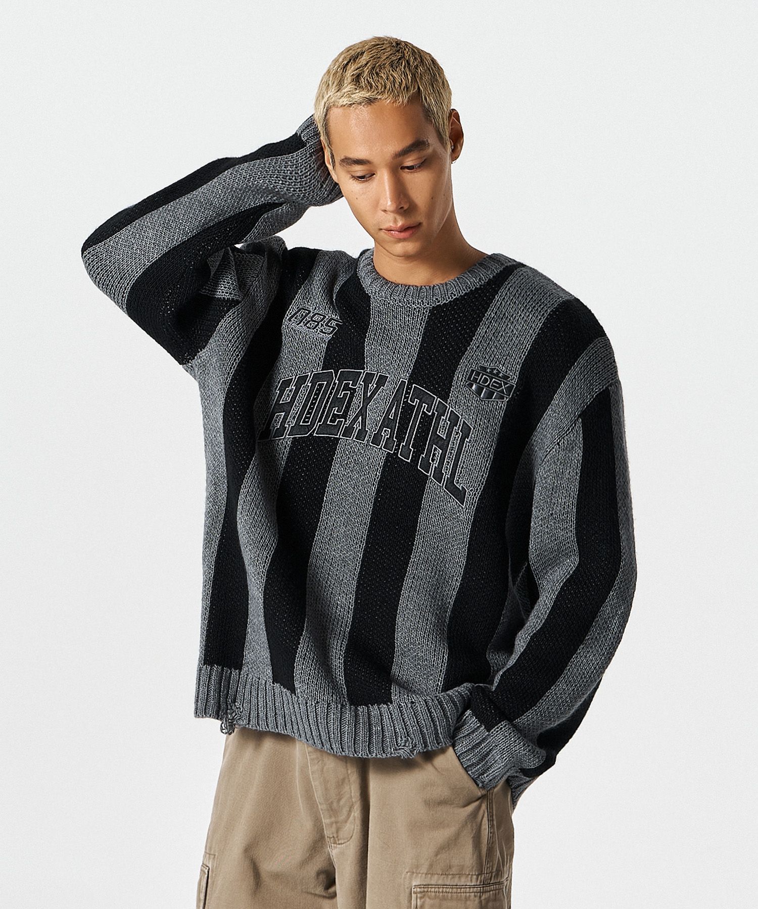 MUSINSA公式 | HDEX アスレチックストライプニット (ブラック)