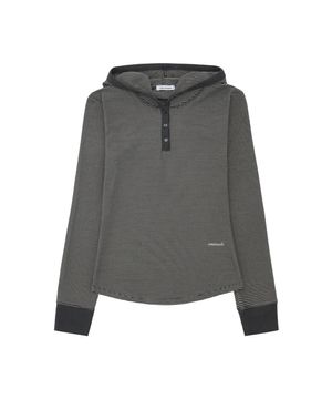 W 스트라이프 헨리넥 슬림 후드_차콜