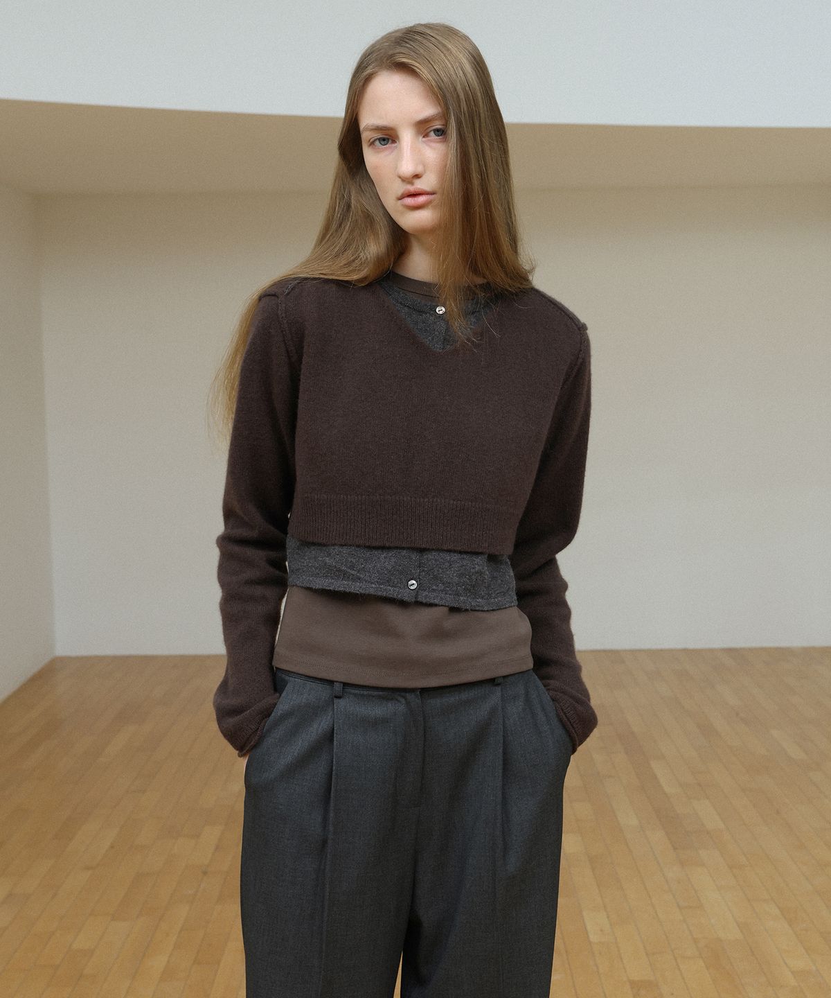 르바(LEVAR) Overlay Wool Knit - Chestnut Brown
