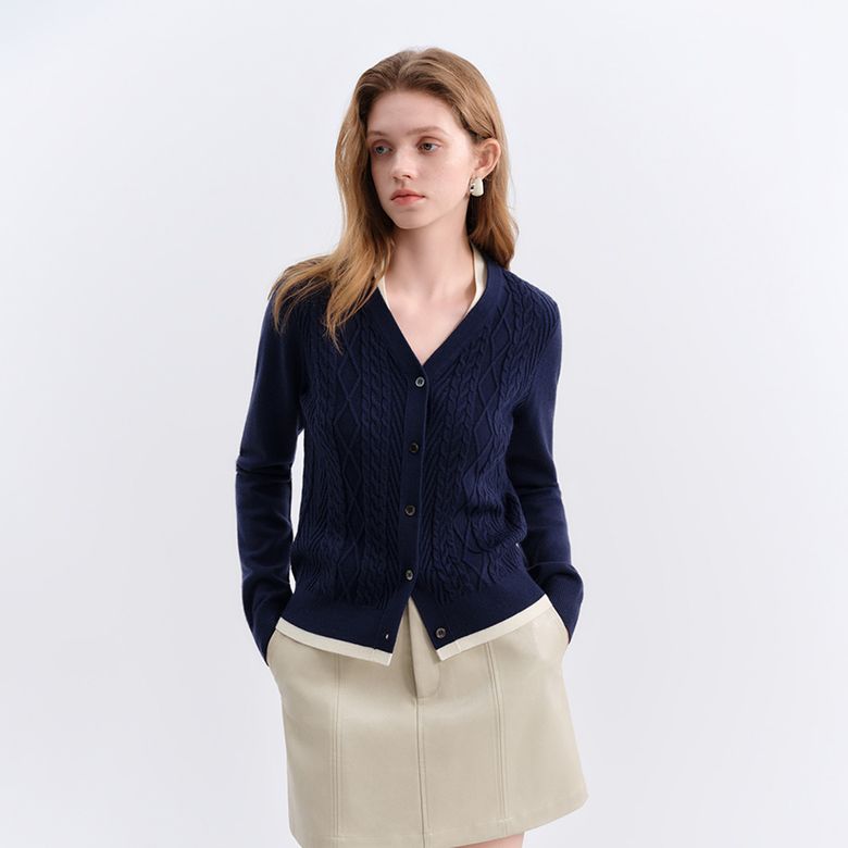 WD_Fake two-piece cable cardigan_NAVY