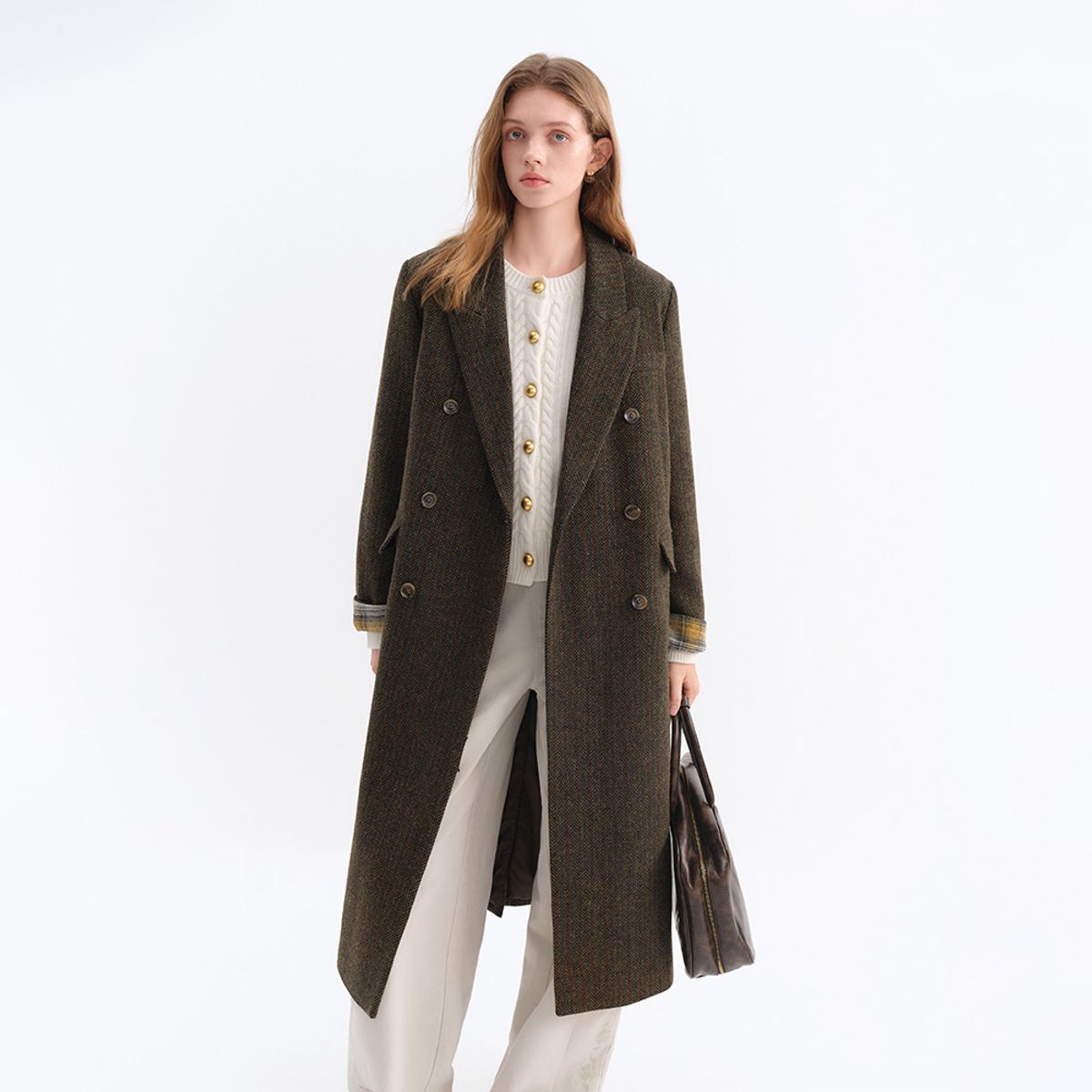 웬스데이딜라잇(WEDNESDAY DELIGHT) WD_Plaid cuffs double coat_BROWN