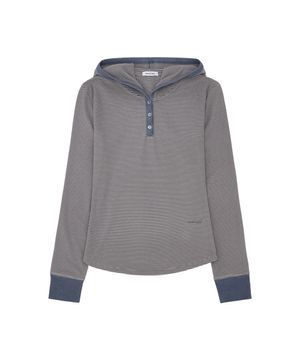 W 스트라이프 헨리넥 슬림 후드_그레이