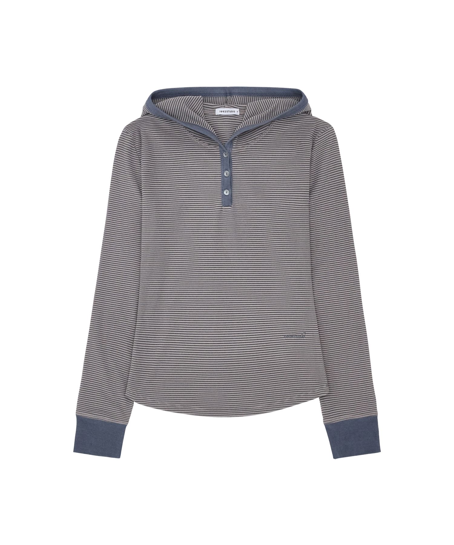 1993스튜디오(1993STUDIO) W 스트라이프 헨리넥 슬림 후드_그레이