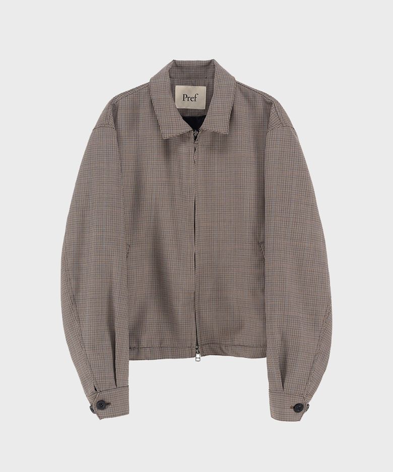 BEIGE HOUNDSTOOTH CHECK HARRINGTON JACKET