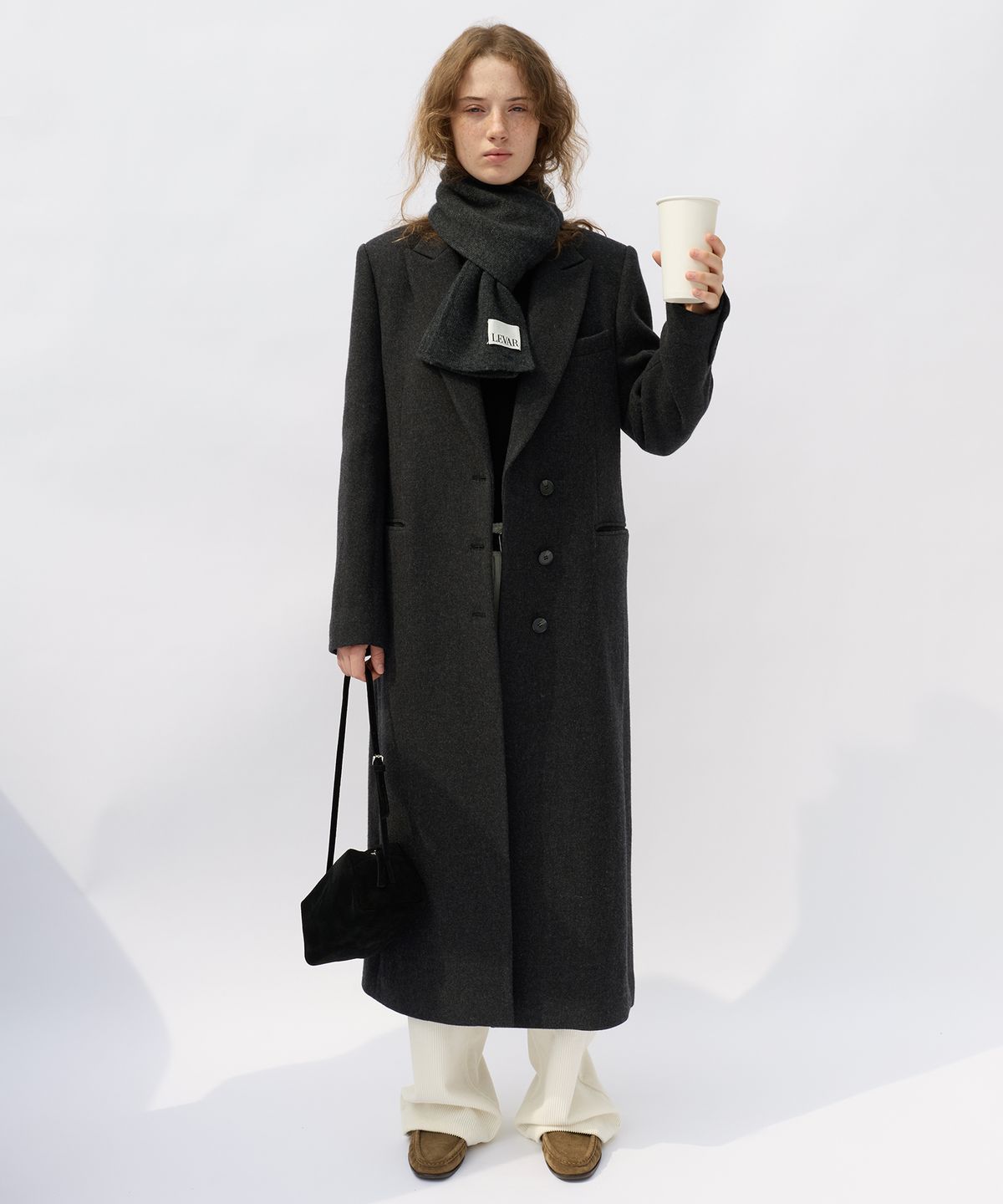 르바(LEVAR) Straight Wool Maxi Coat - Charcoal