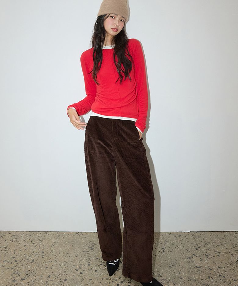 커브드 코듀로이 팬츠 벨벳 브라운
