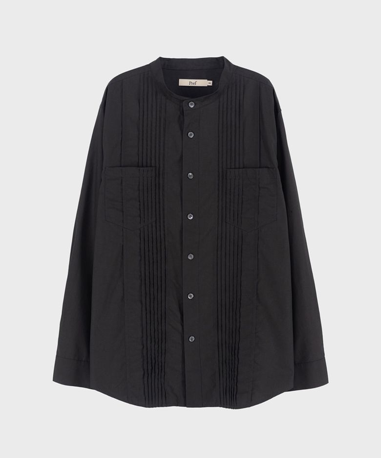 CHARCOAL FRONT PLEATED SHIRT