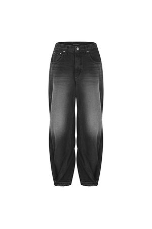 더블 폴딩 오버 와이드 배기 진 블랙 데님