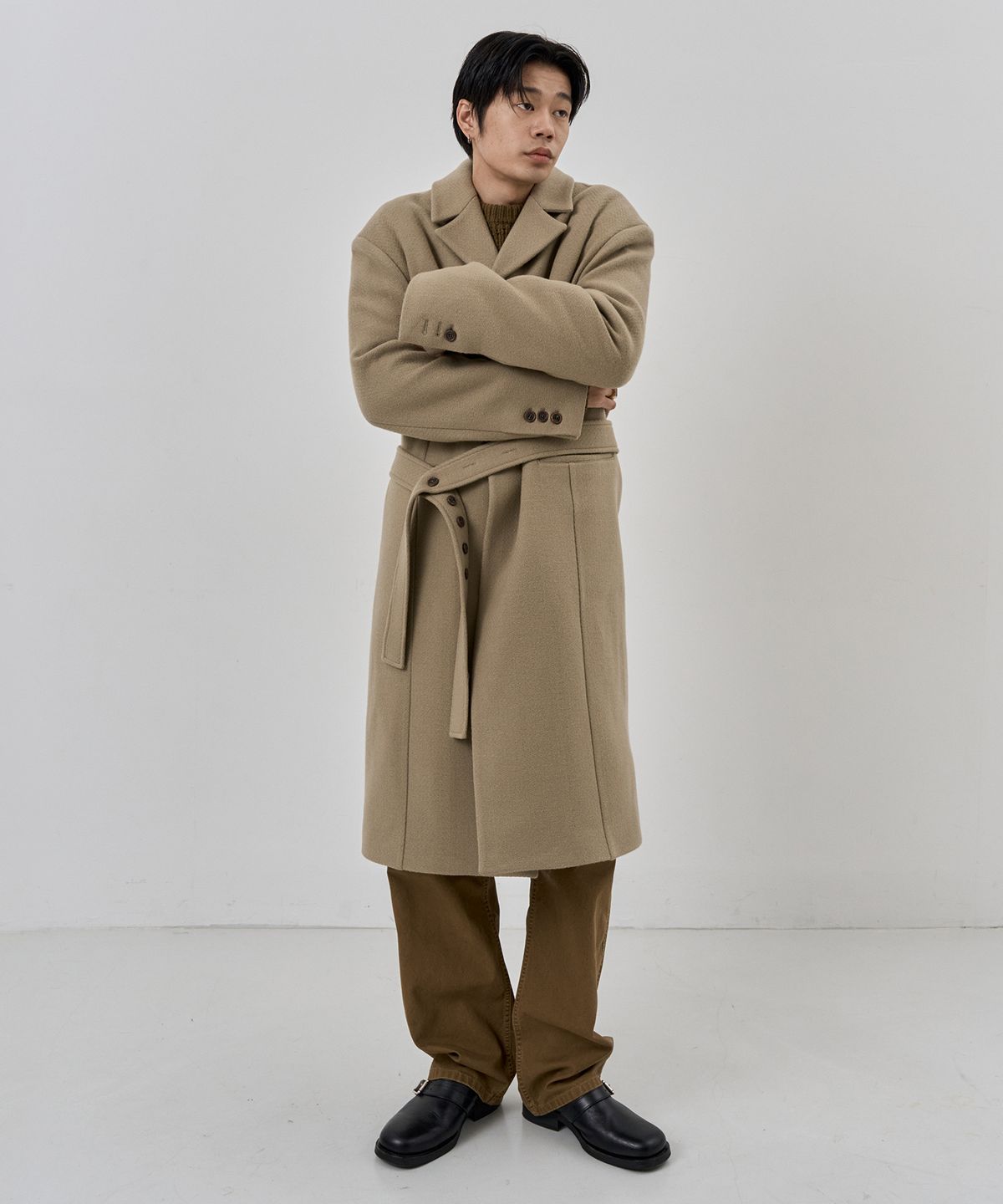 누아클레(NUAKLE) (m) 로우 퍼스트 울 코트_샌드 베이지