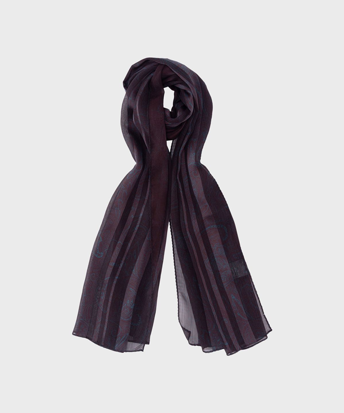 프레프(PREF) BURGUNDY PAISLEY SHEER-STRIPED SCARF