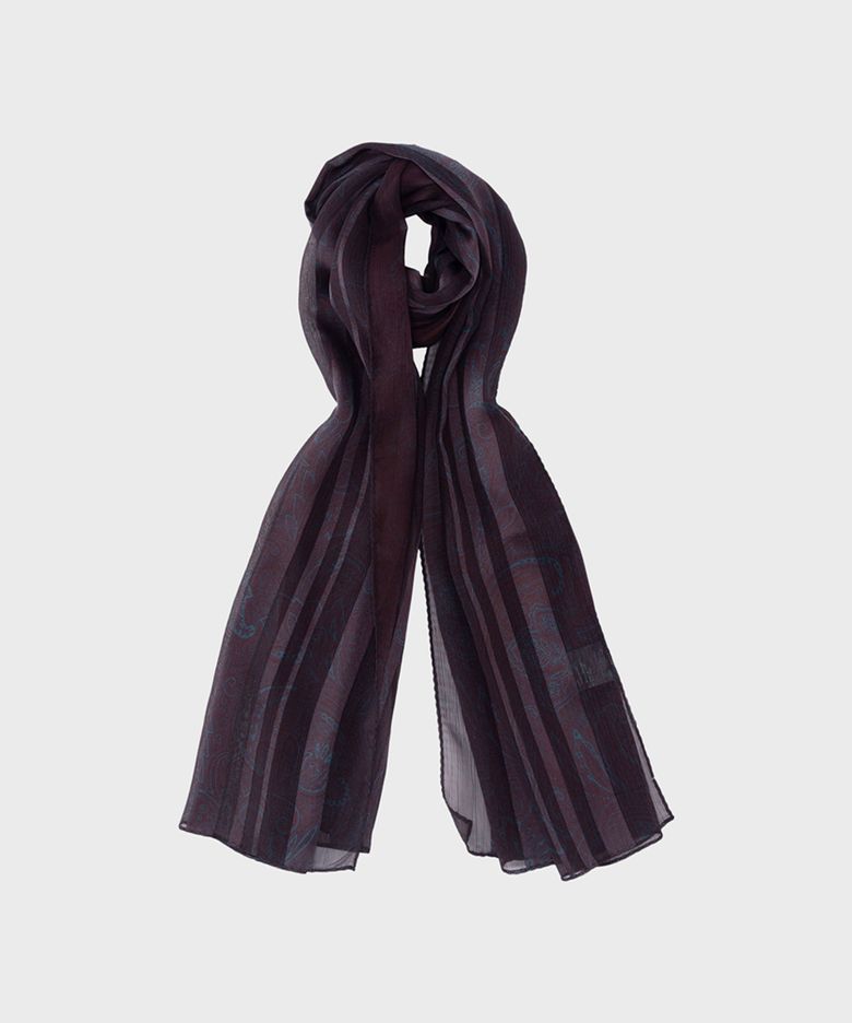 BURGUNDY PAISLEY SHEER-STRIPED SCARF